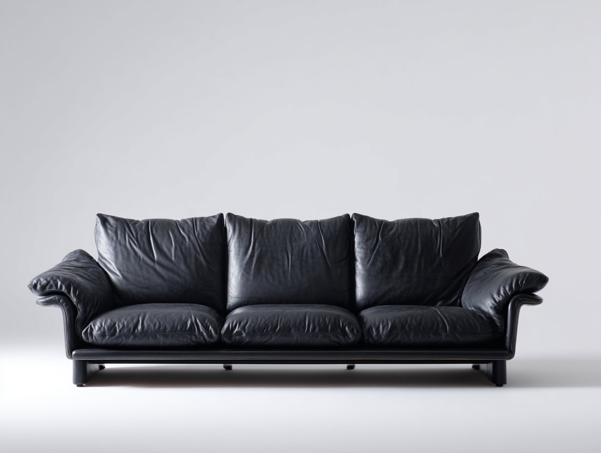 Canapé 3 places - Cuir - 232 x 99 x 91 cm - Noir - Style contemporain décontracté