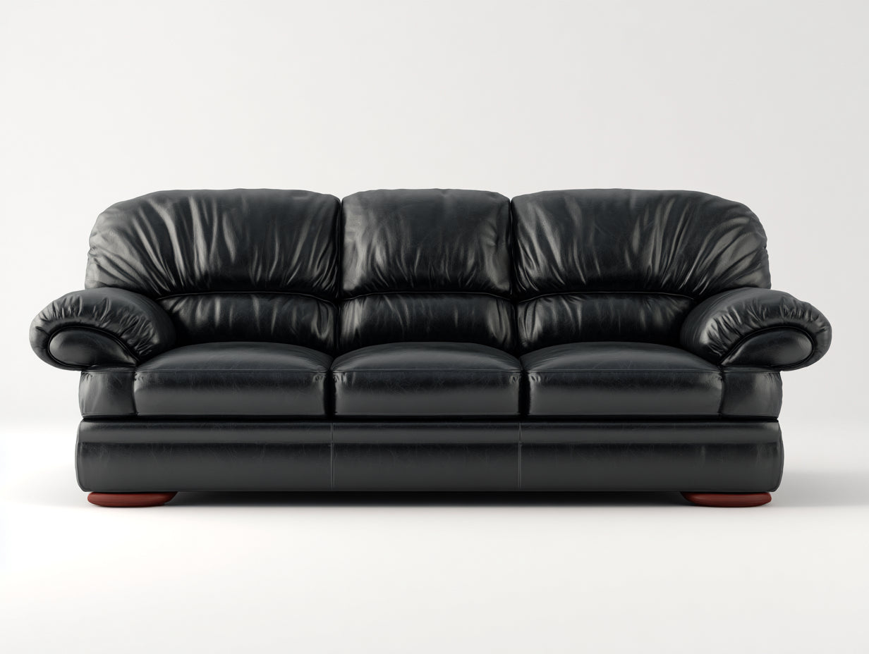 Canapé 3 places - Similicuir - 225 x 100 x 92 cm - Noir - Style classique généreux
