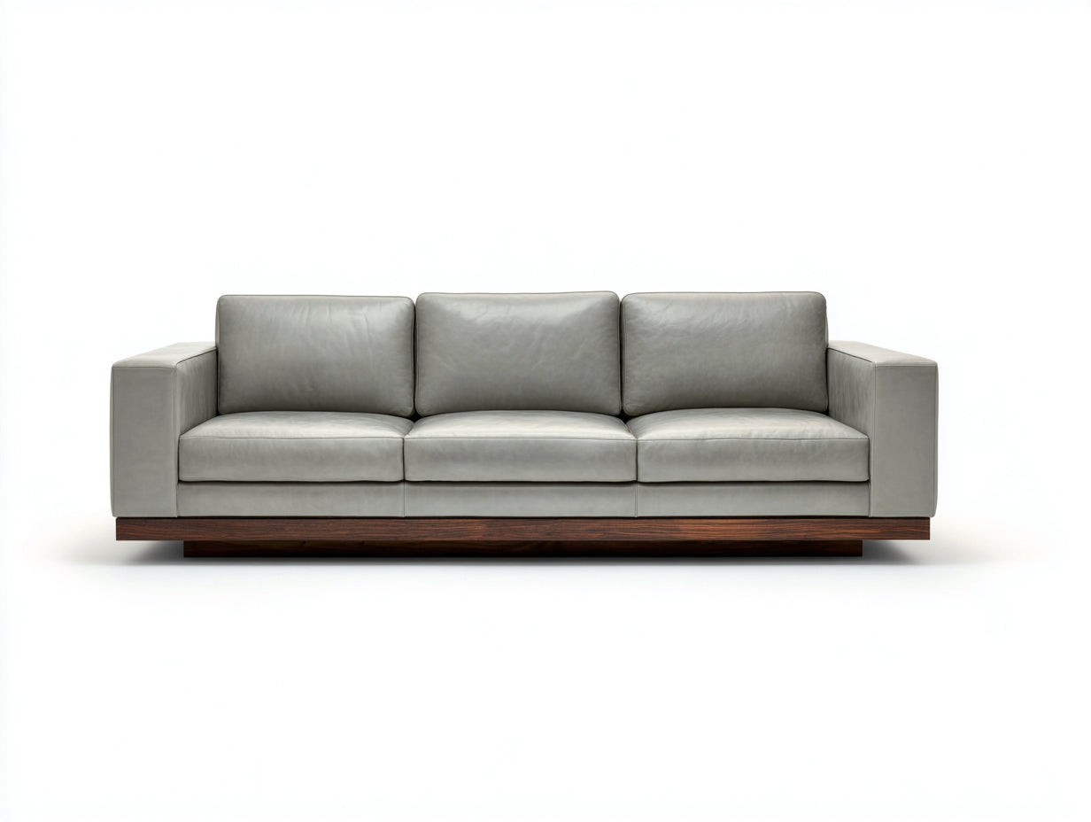 Canapé 3 places - Similicuir - 218 x 92 x 84 cm - Gris clair - Style moderne sur socle en bois