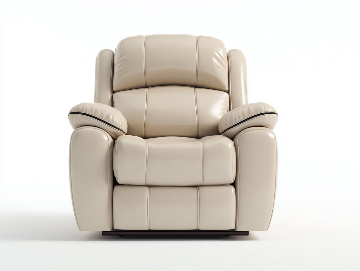 Fauteuil relax - Similicuir - 88x95x103 cm - Beige clair - Style moderne avec passepoil contrasté