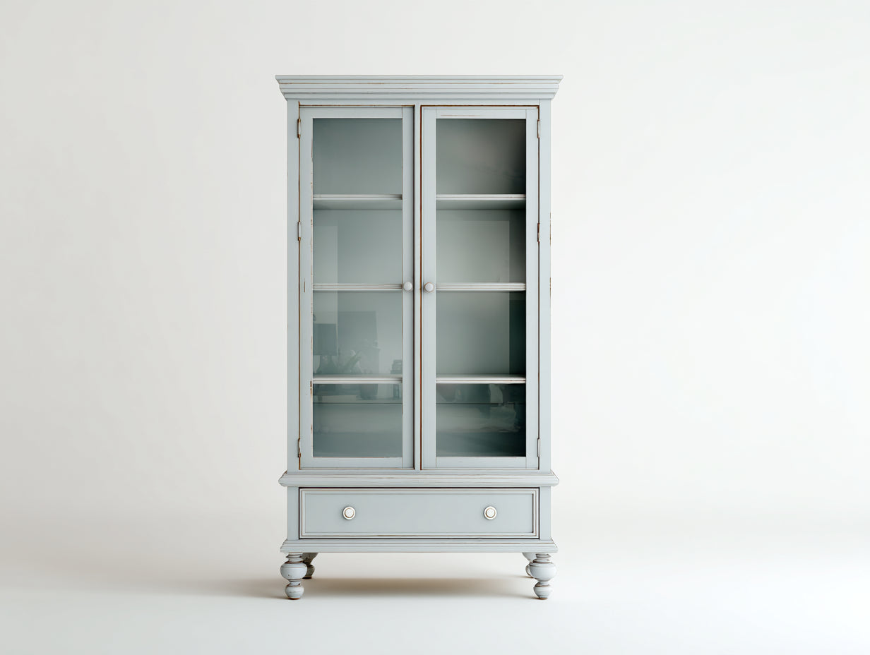 Vitrine - Bois-Verre - 90 x 42 x 188 cm - Bleu gris - Style maison de campagne