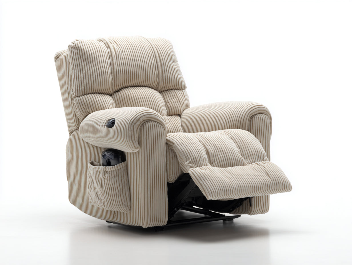 Fauteuil relax - Velours côtelé - 96x102x105 cm - Beige crème - Style contemporain avec repose-jambes