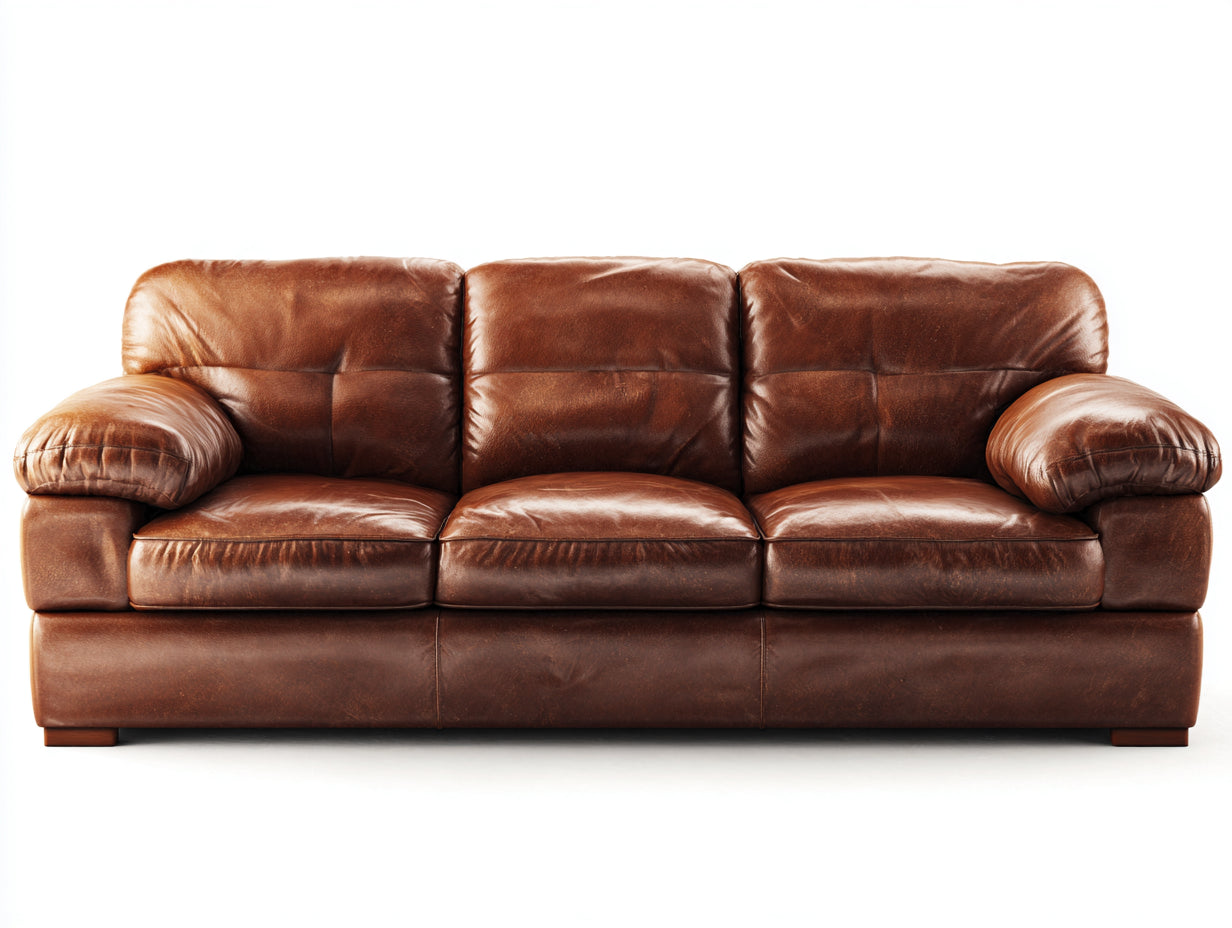 Canapé 3 places - Cuir - 226 x 100 x 93 cm - Marron cognac - Style traditionnel confortable