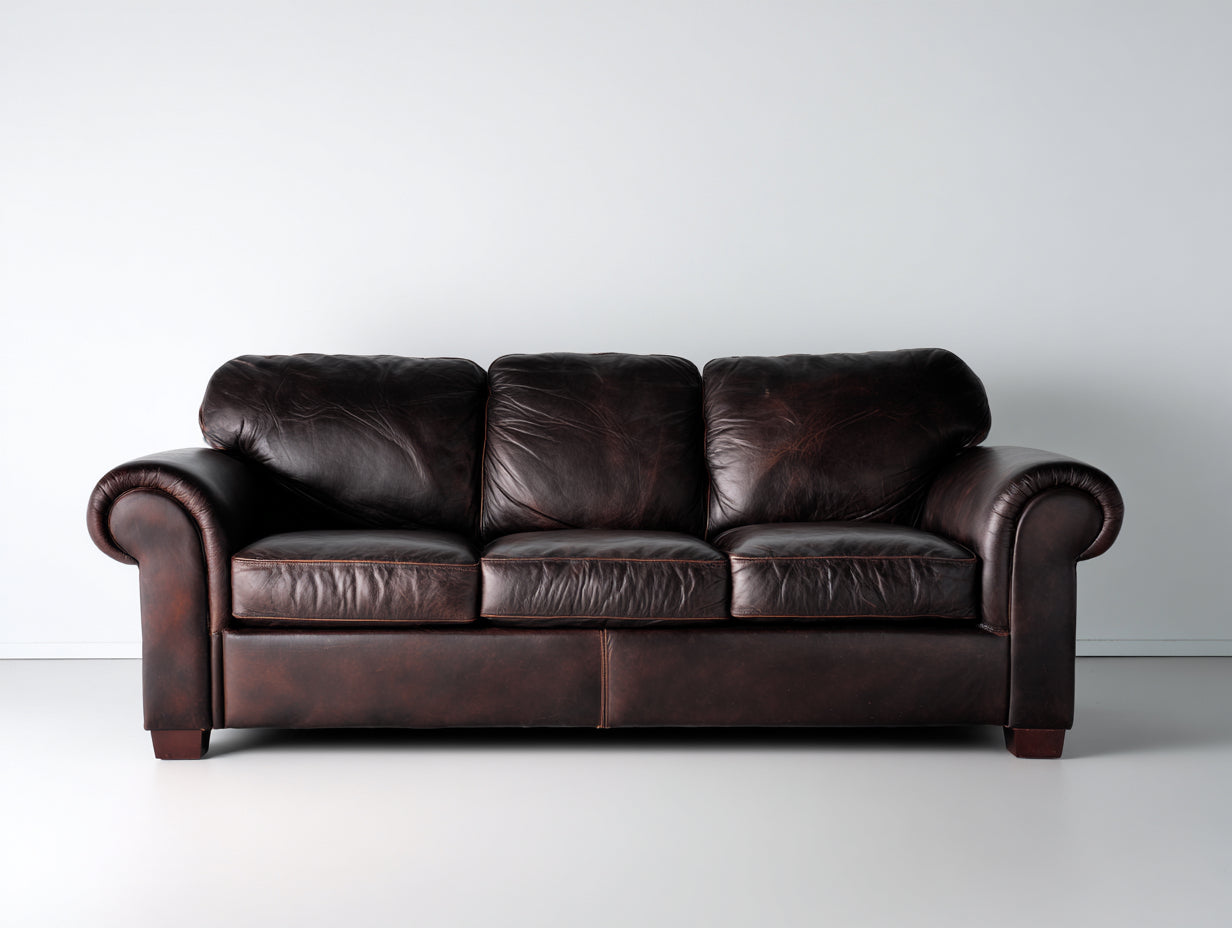 Canapé 3 places - Cuir - 218x96x91 cm - Marron foncé - Style traditionnel