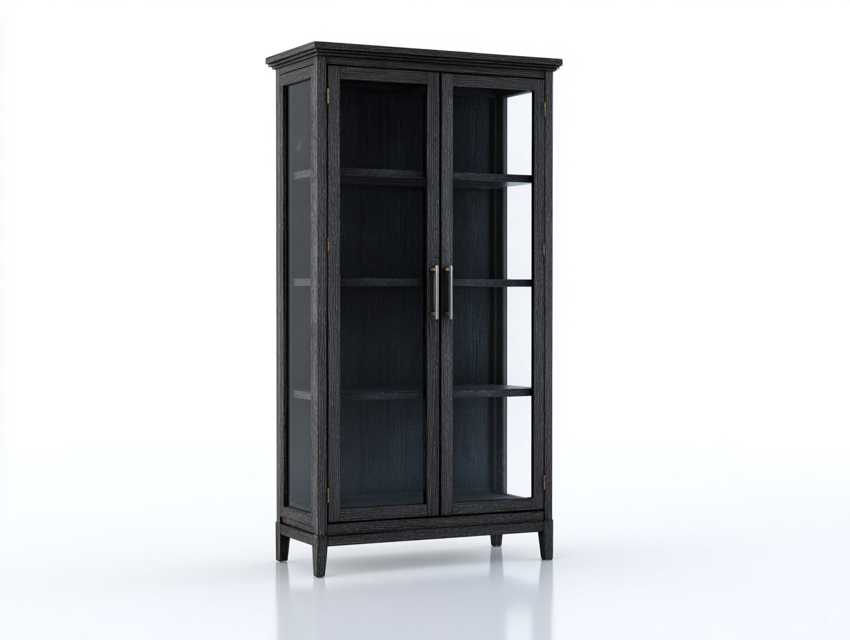 Vitrine - Bois-Verre - 91 x 45 x 196 cm - Noir - Style industriel élégant