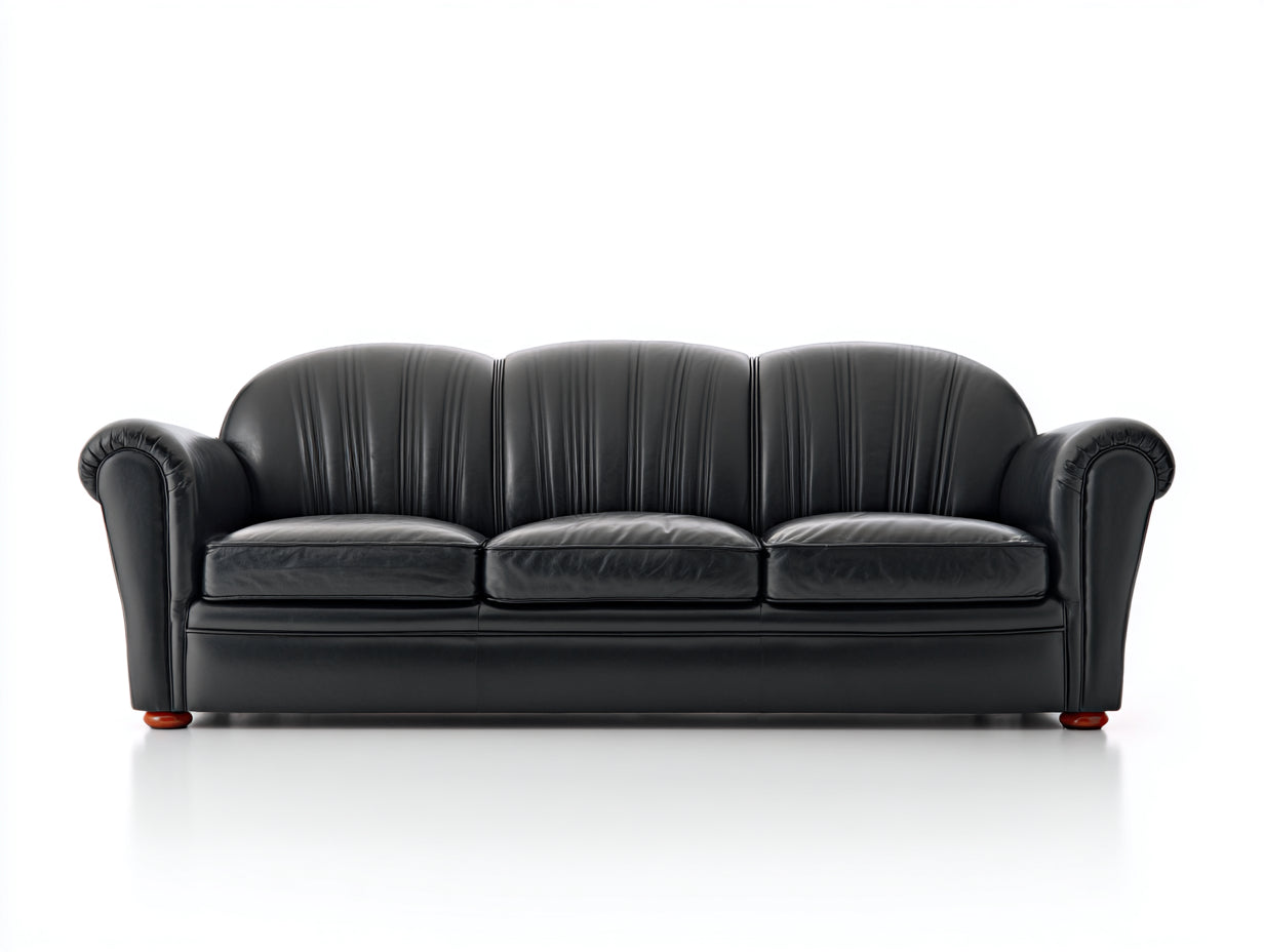Canapé 3 places - Similicuir - 221 x 94 x 89 cm - Noir - Style classique à accoudoirs arrondis