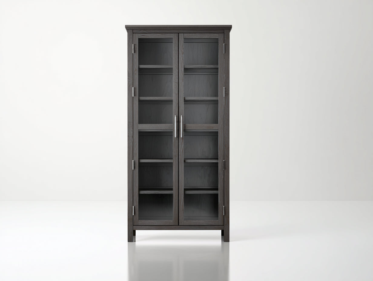Vitrine - Bois-Verre - 96 x 42 x 204 cm - Gris foncé - Style minimaliste vertical