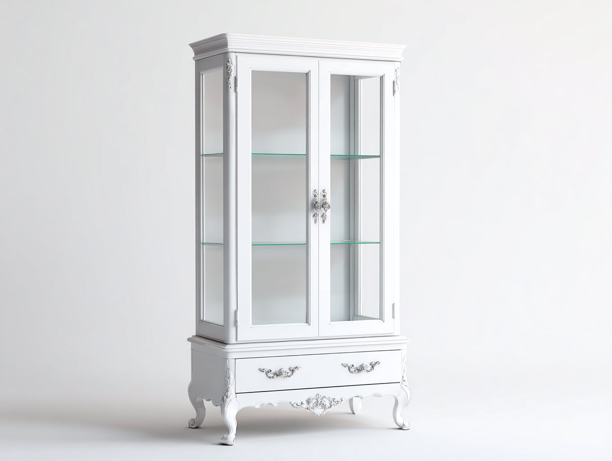 Vitrine - Bois-Verre - 99 x 46 x 198 cm - Blanc - Style classique élégant