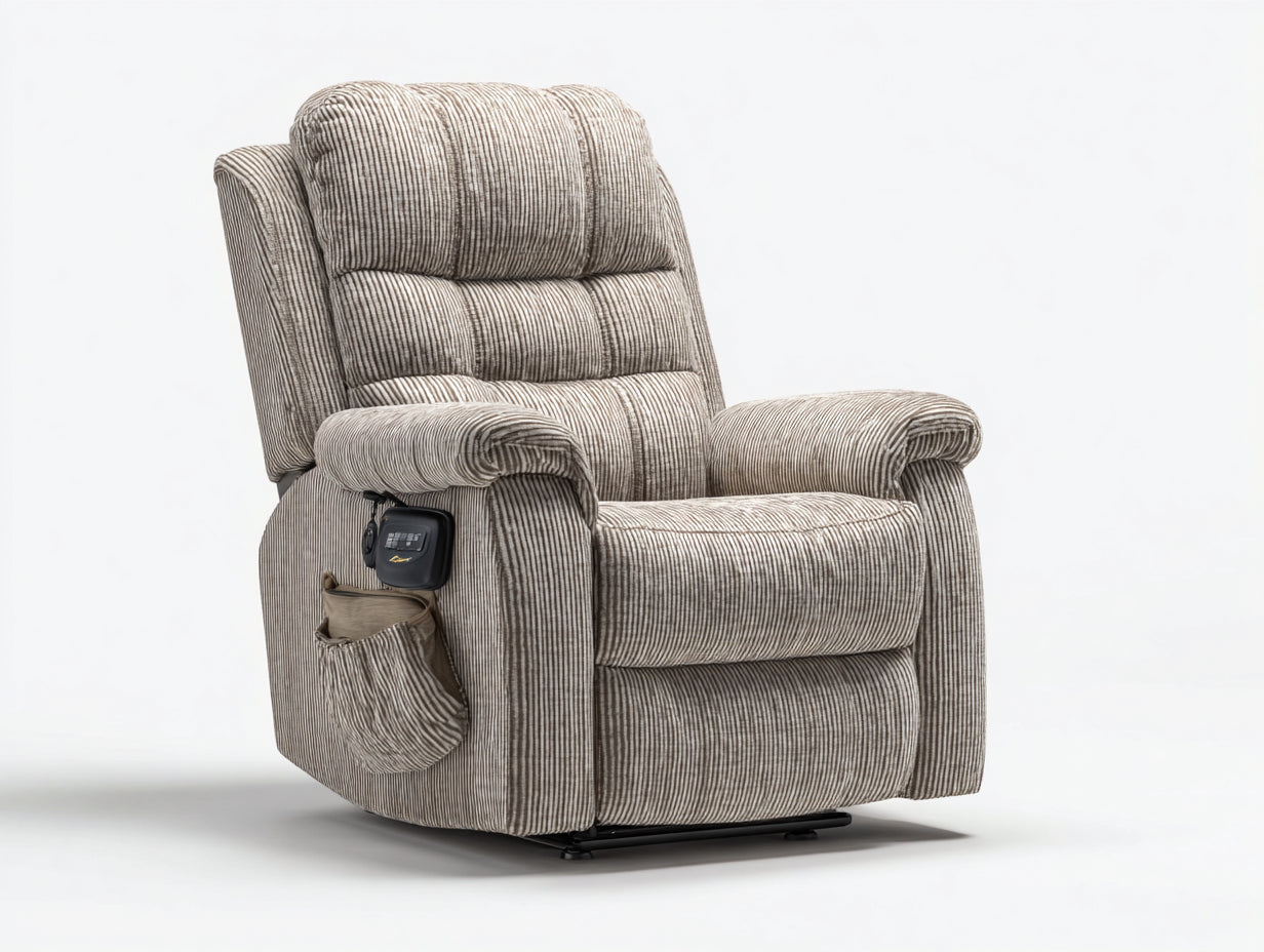 Fauteuil relax - Velours côtelé - 95x100x107 cm - Gris taupe - Style classique avec télécommande