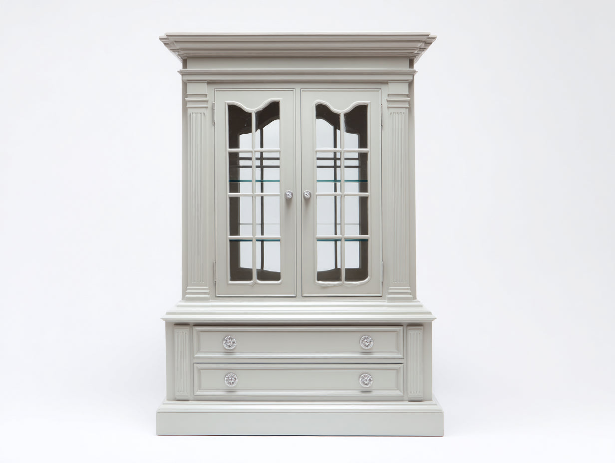Vitrine - Bois-Verre - 107 x 49 x 207 cm - Blanc cassé - Style classique architectural