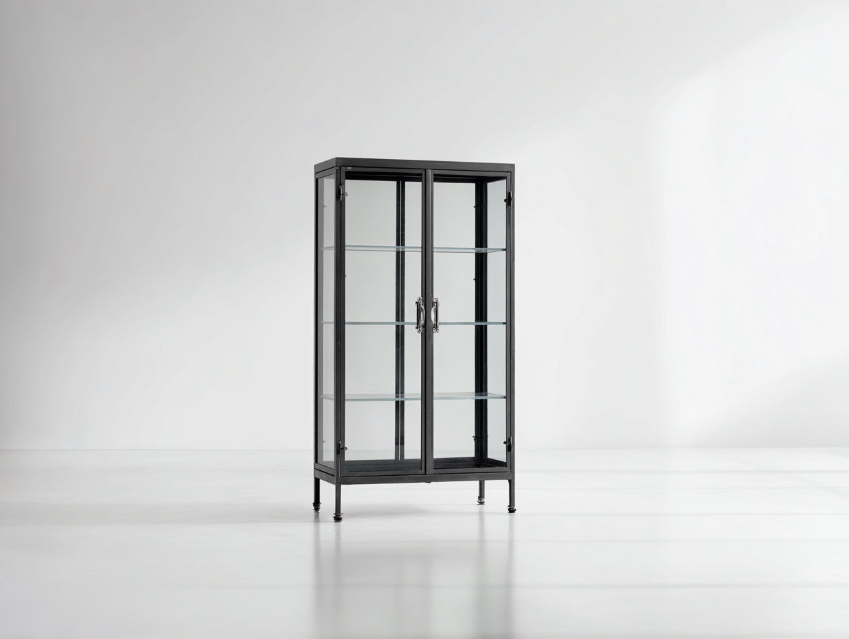 Vitrine - Métal-Verre - 88 x 42 x 178 cm - Noir - Style industriel pour exposition