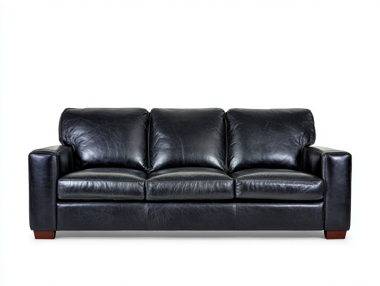 Canapé 3 places - Cuir - 218 x 93 x 88 cm - Noir - Style moderne structuré