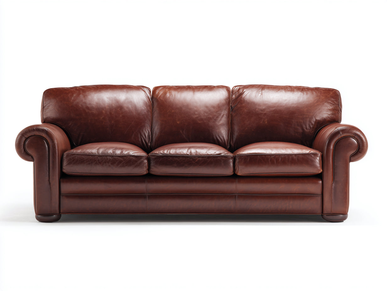 Canapé 3 places - Cuir - 224 x 97 x 91 cm - Brun acajou - Style classique élégant