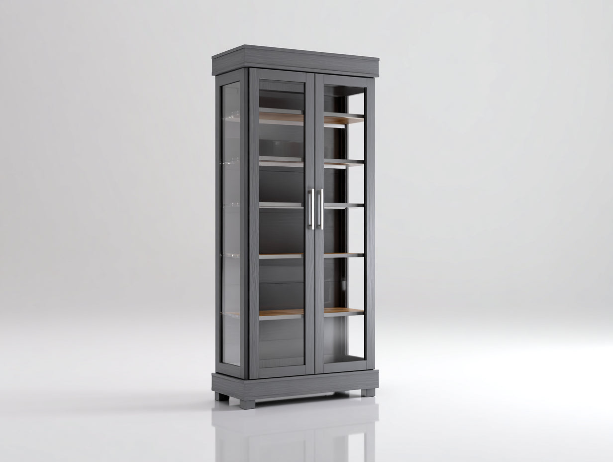 Vitrine - Bois-Verre - 92 x 44 x 198 cm - Gris anthracite - Style contemporain épuré