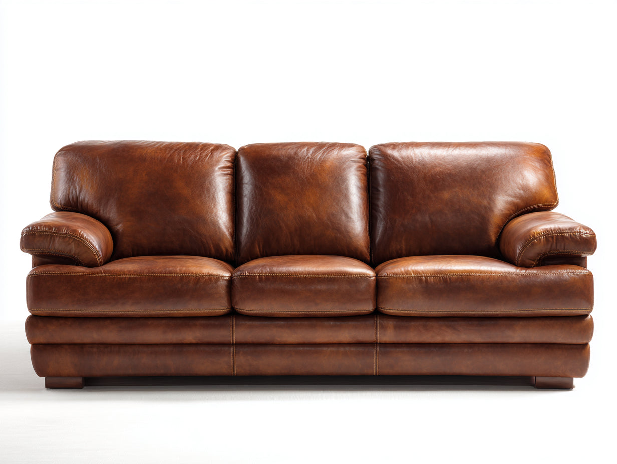 Canapé 3 places - Cuir - 220x96x90 cm - Marron cognac - Style classique