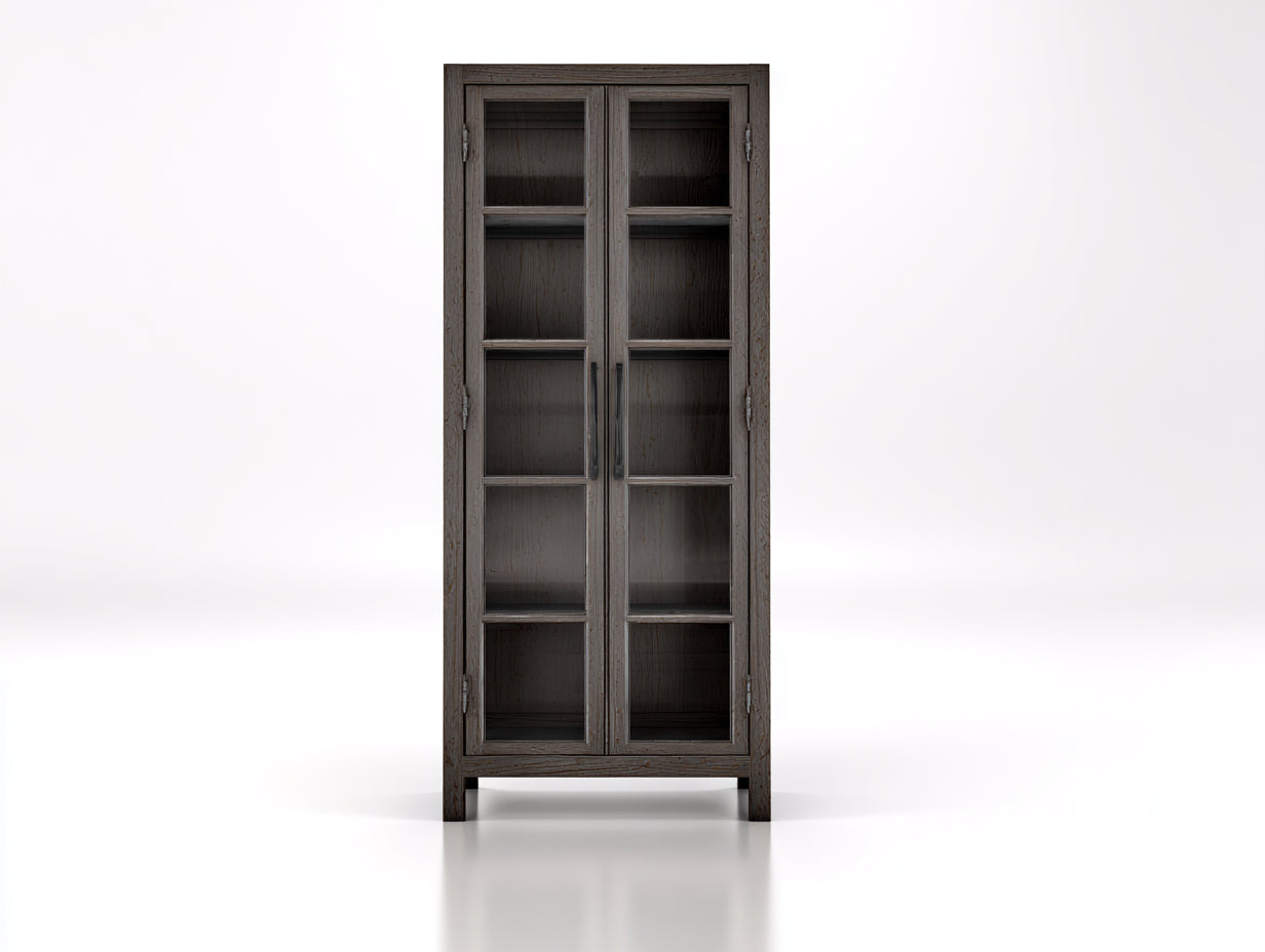 Vitrine - Bois-Verre - 82 x 40 x 188 cm - Brun foncé - Style rustique compact