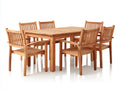 Salon de jardin repas - Bois - 180cm x 90cm x 75cm - Bois naturel - Style classique à lattes avec accoudoirs