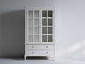 Vitrine - Bois-Verre - 112 x 47 x 198 cm - Blanc - Style classique avec rangement
