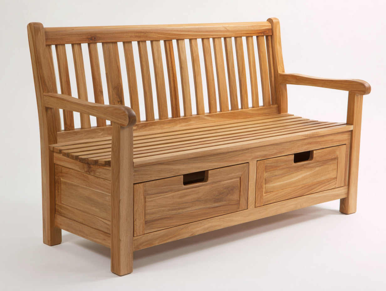 Banc de jardin - Bois - 150 x 59 x 90 cm - Bois doré - Style traditionnel avec rangement